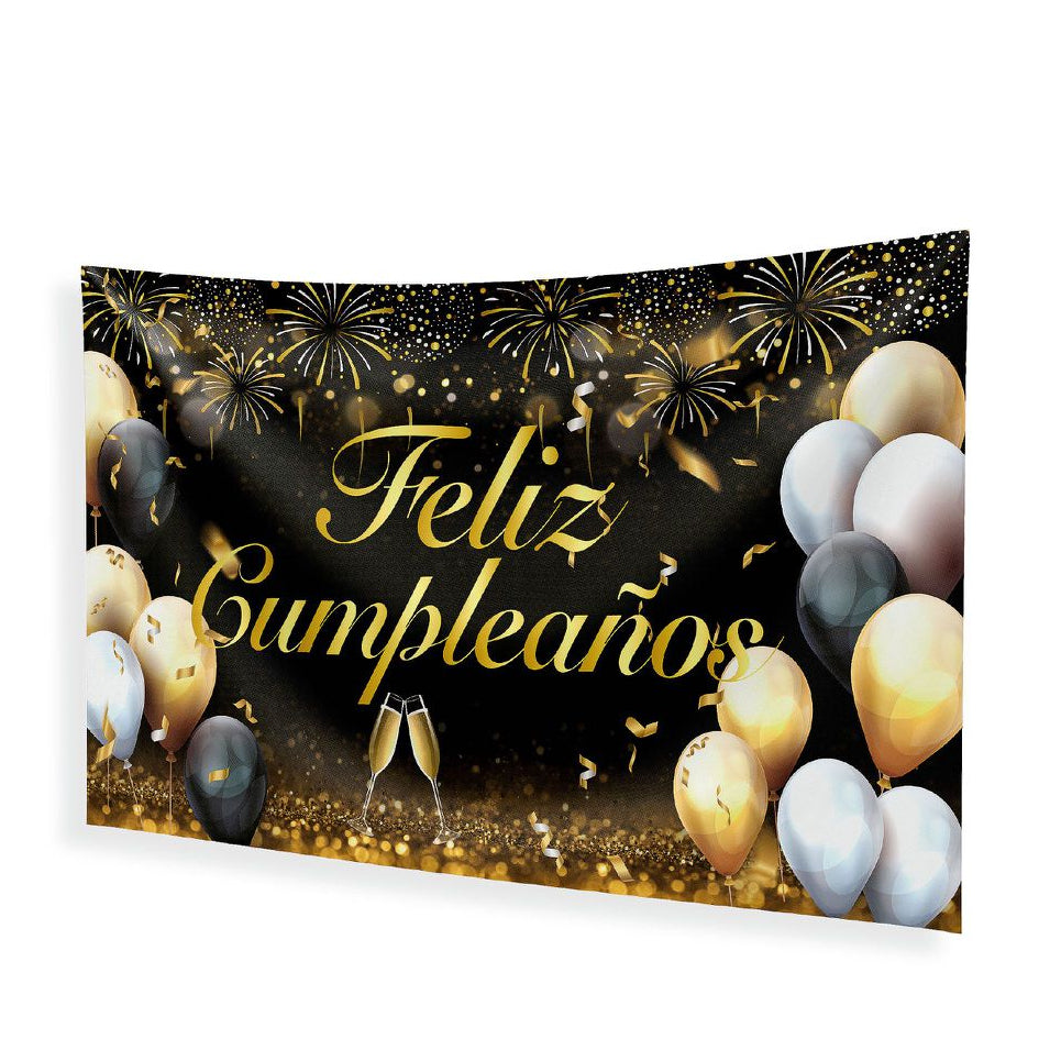 Pancarta Tela Feliz Cumpleaños Copas de Cava 120x68 cm