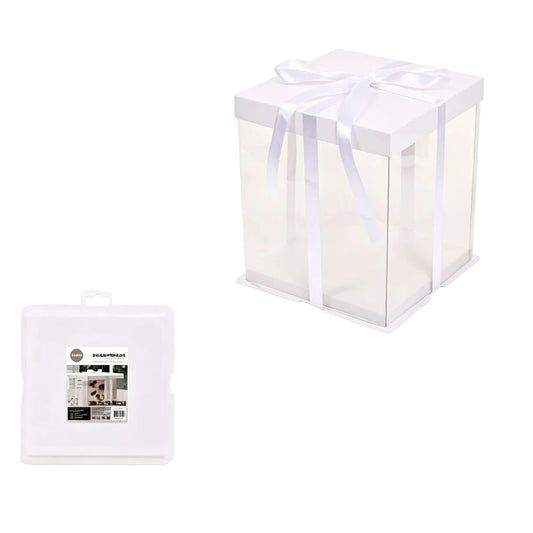 Caja Cuadrada para Pasteles 4 Lados Transparentes con Tapa Blanca varios tamanos