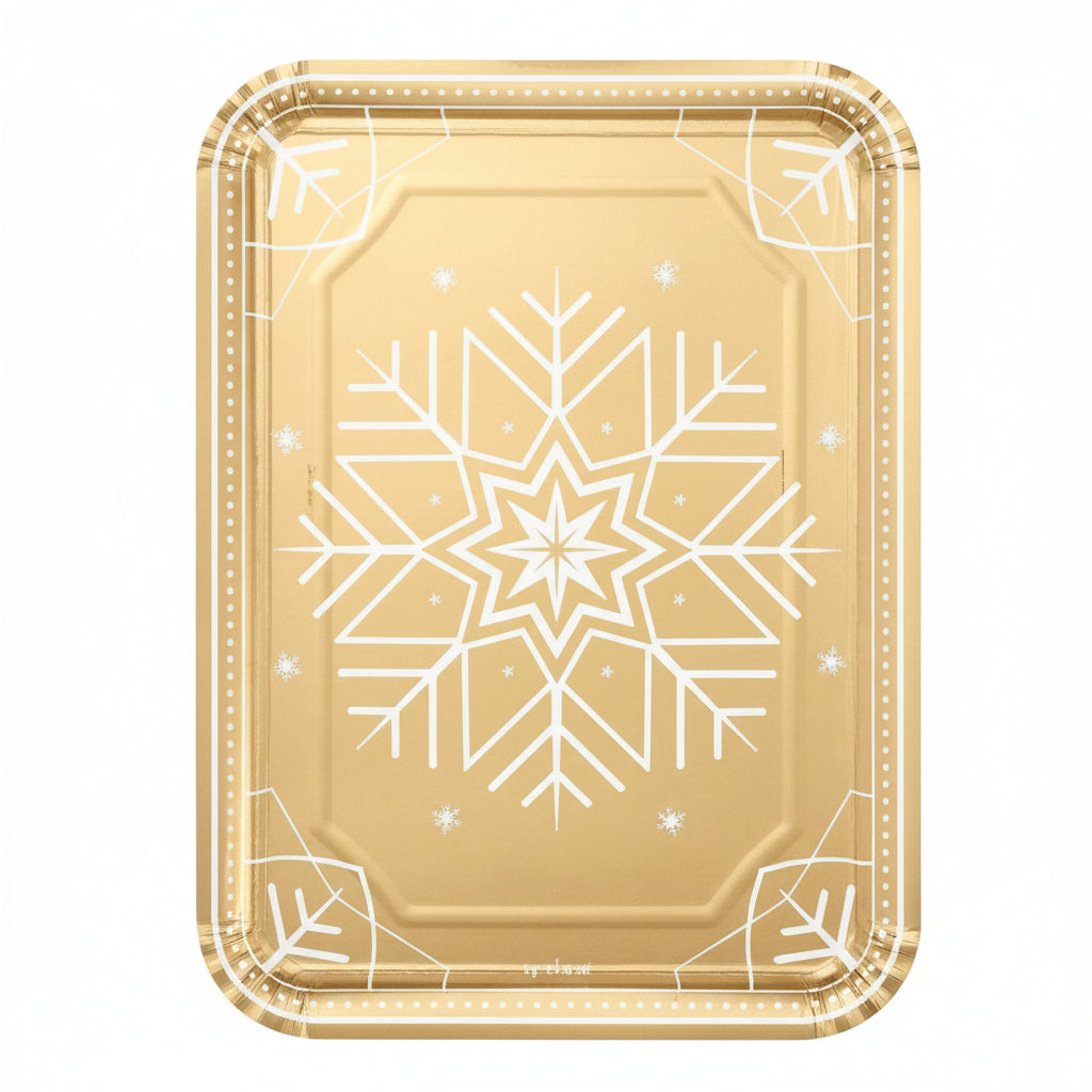 Bandeja Cartón Rectangular Navideño Oro 25x34cm 2uds