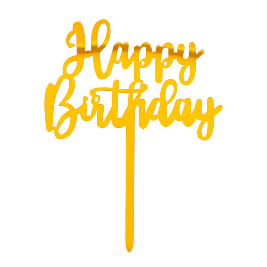 Topper para Tarta Feliz Cumpleaños Dorado 15,5 x 11 cm