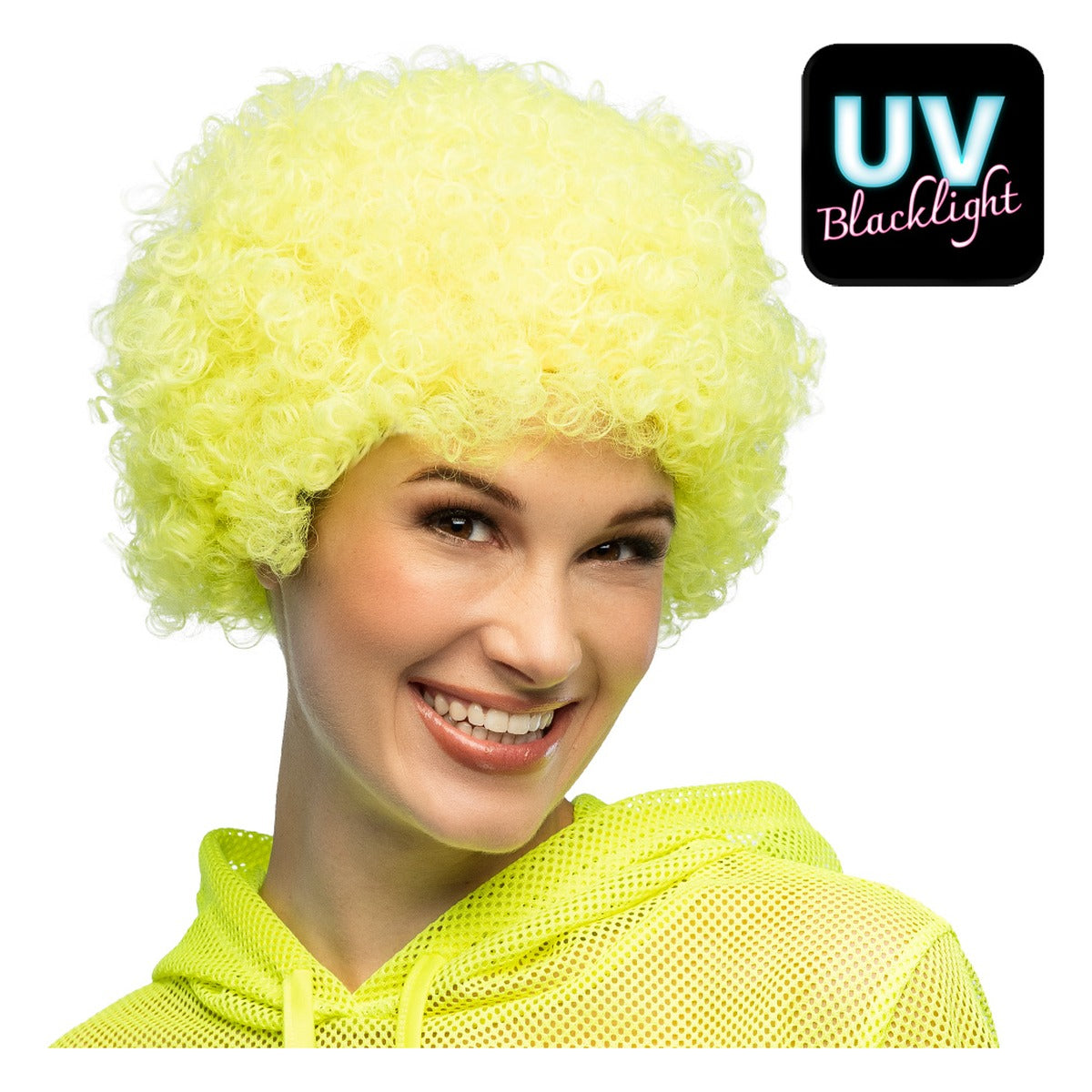 Peluca Afro Rizada Amarillo Neón UV
