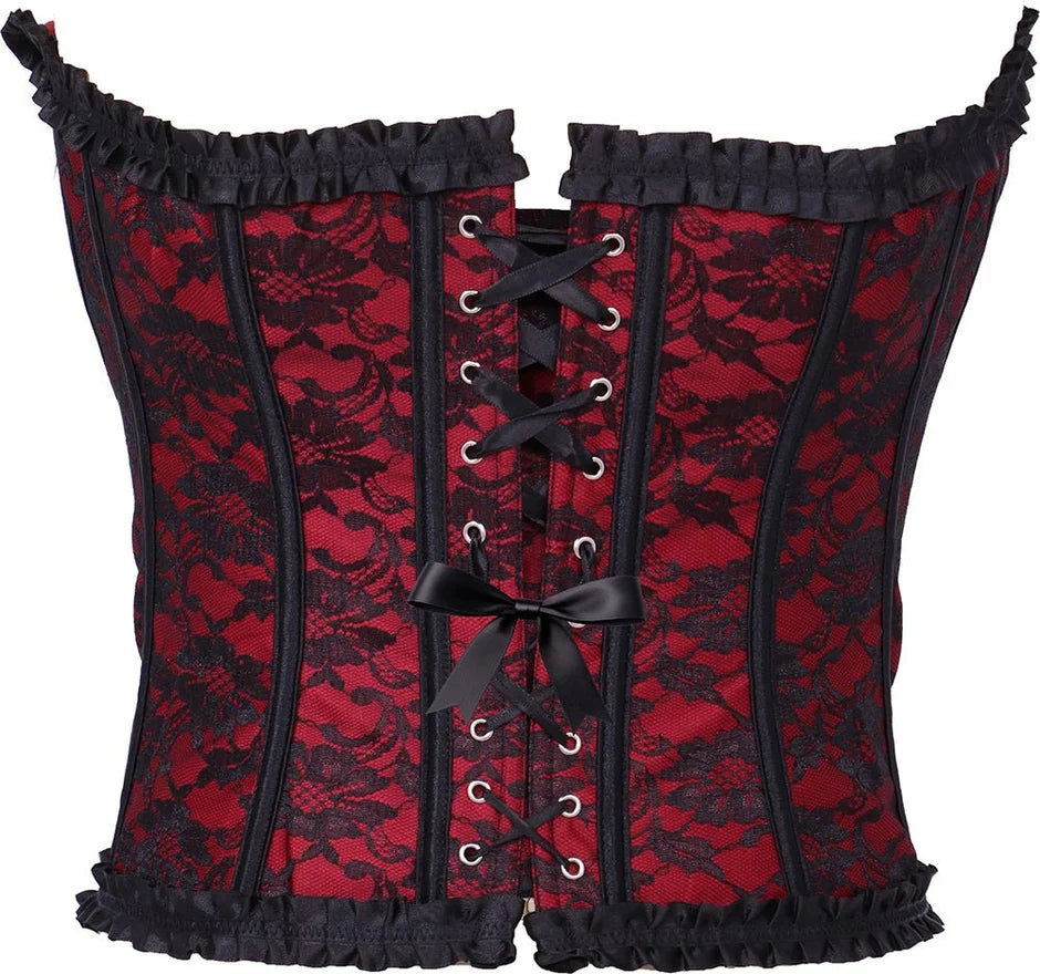 Corsé de Encaje Rojo Burdeos y Negro para Mujer