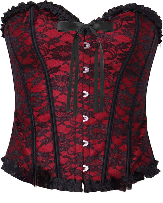 Corsé de Encaje Rojo Burdeos y Negro para Mujer