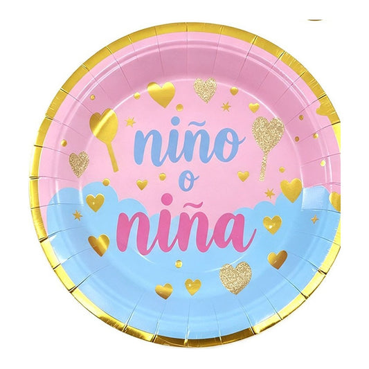 Platos Cartón Niño o Niña Rosa y Azul 6 uds - 23,9 cm