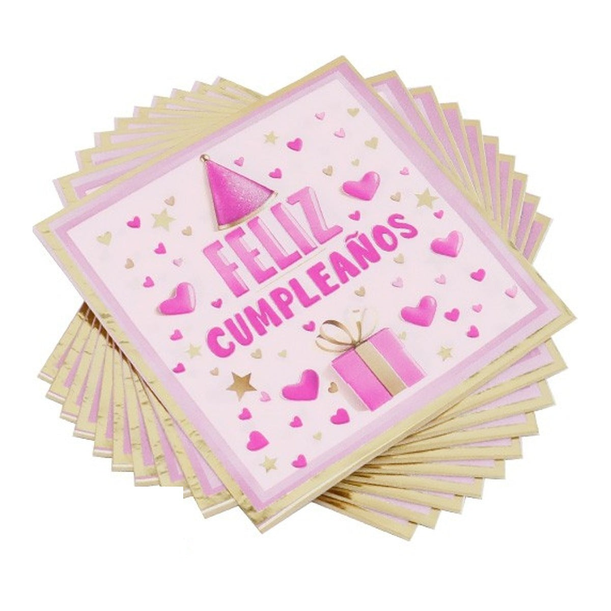 Servilletas Feliz Cumpleaños Rosa y Dorado 33 x 33 cm 10 uds