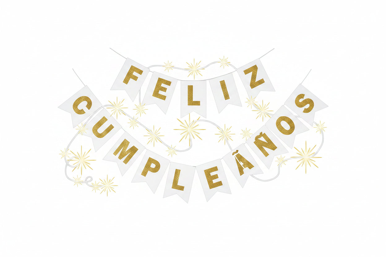 Guirnalda Feliz Cumpleaños Negro Oro con Luces 3,4m