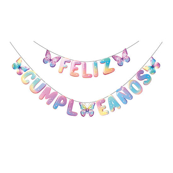 Guirnalda Feliz Cumpleaños Mariposas Degradado 4,5m