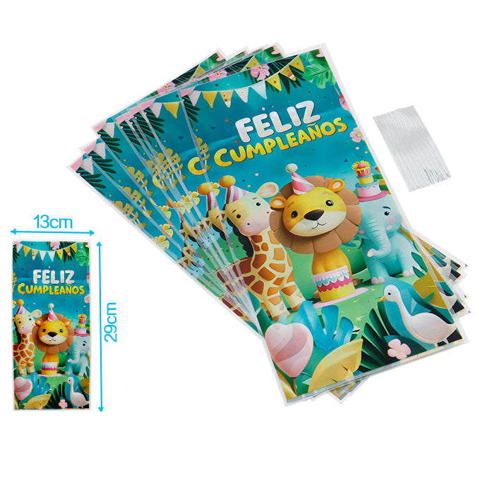 Bolsas Chuches Animales Cumpleaños 13x29cm 10 uds