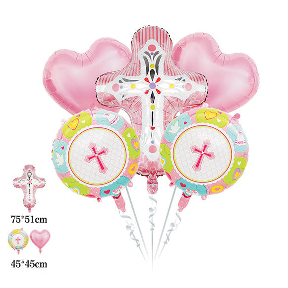 Set 5 Globos Foil Bautizo Cáliz y Ángel | Niño y Niña