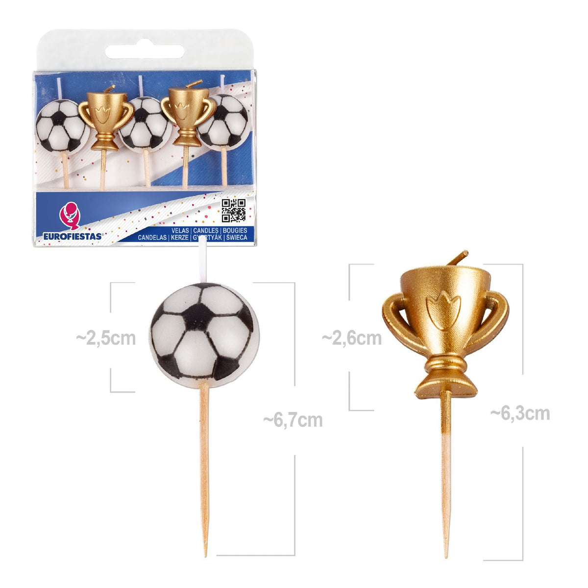 Velas Fútbol Copas y Balones 5 uds