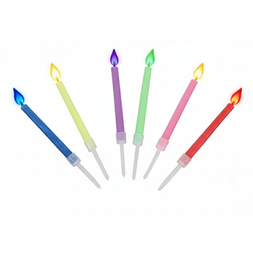 Vela Espirales de Colores con Llama de Color 6cm -6uds