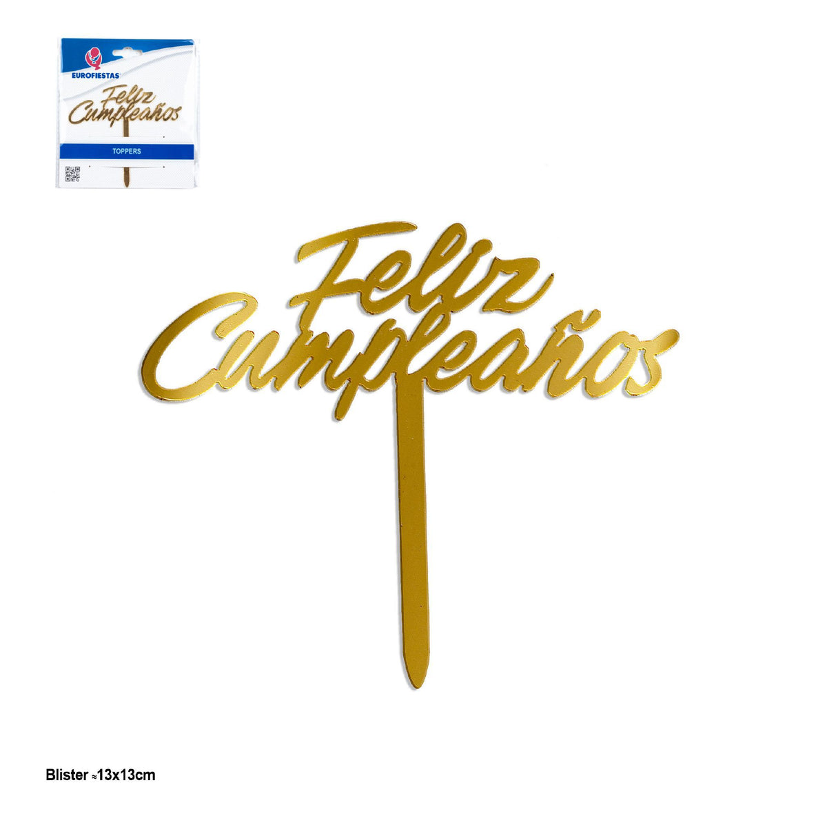 Topper Letras Feliz Cumpleaños Dorado Cursiva Fina 11 x 10 cm