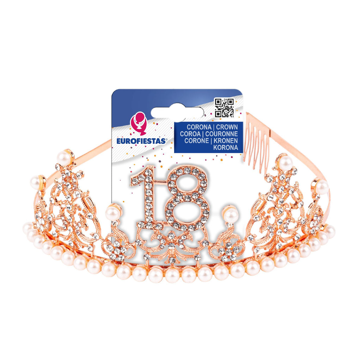 Corona Tiara 18 Años Oro Rosa con Perlas y Strass