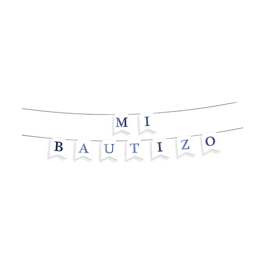 Guirnalda Banderines Mi Bautizo letras azules