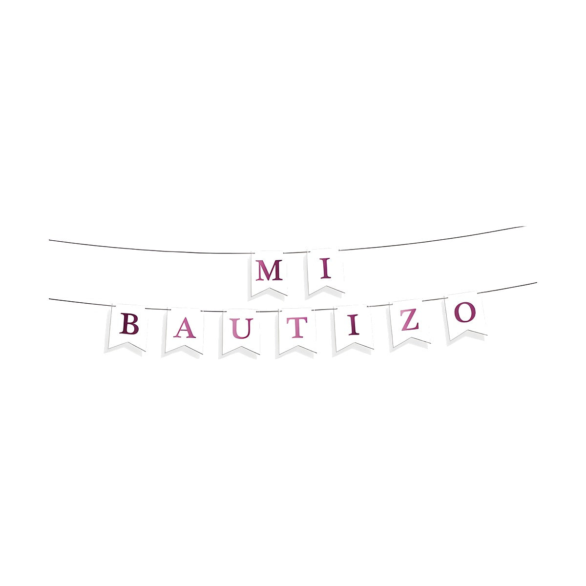 Guirnalda Banderines Mi Bautizo letras rosas
