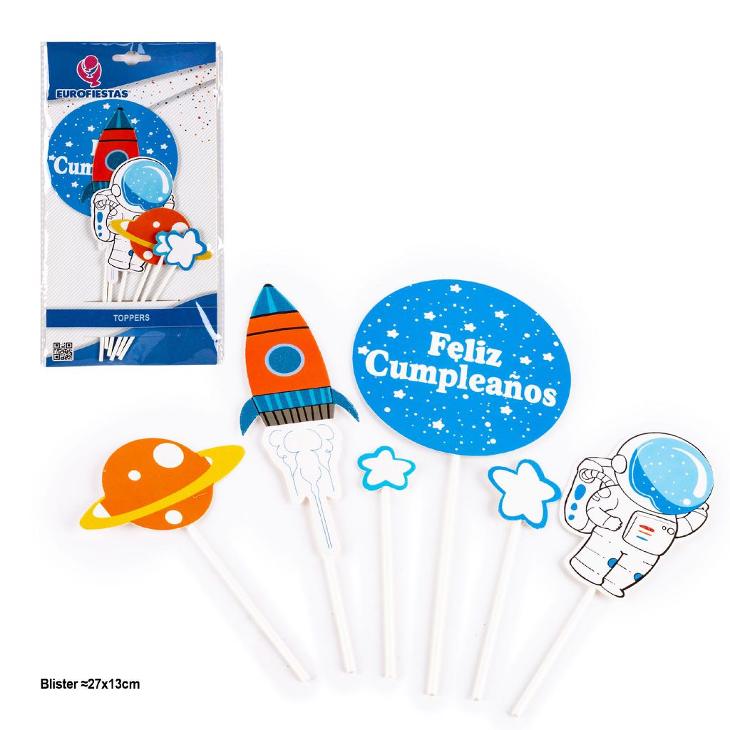 Set Toppers Feliz Cumpleaños Astronauta y Espacio 6 uds