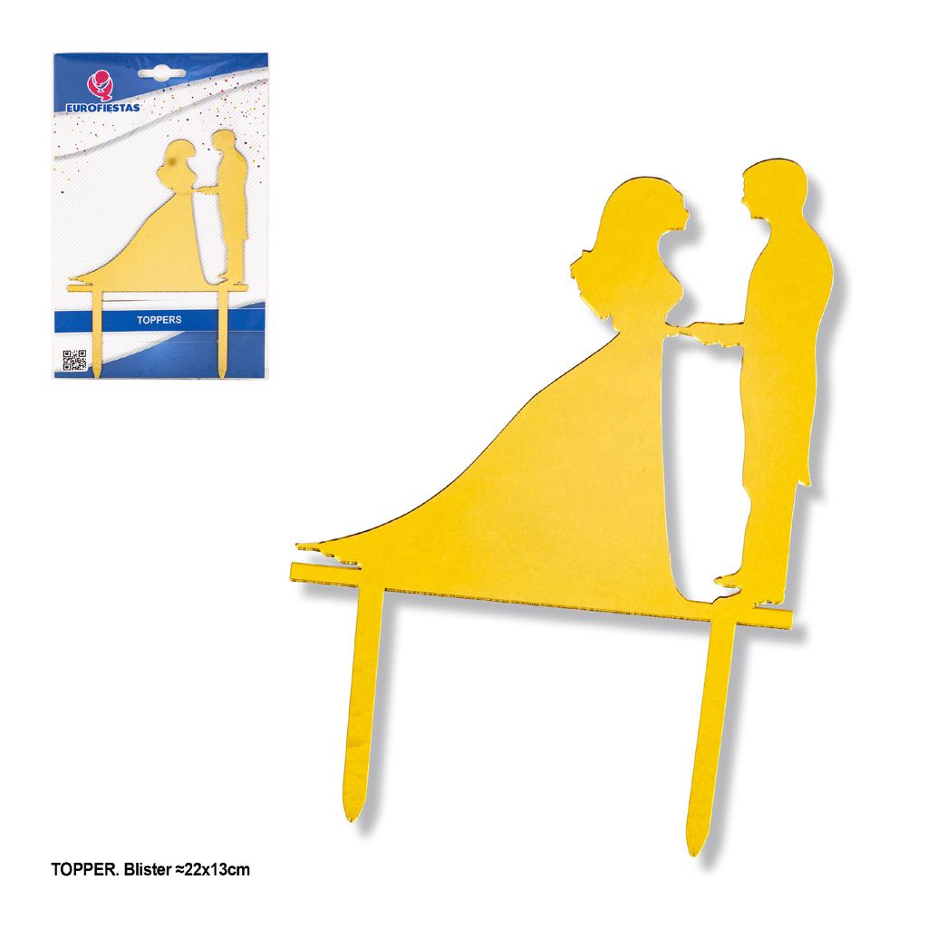 Topper Boda Silueta Pareja Dorado