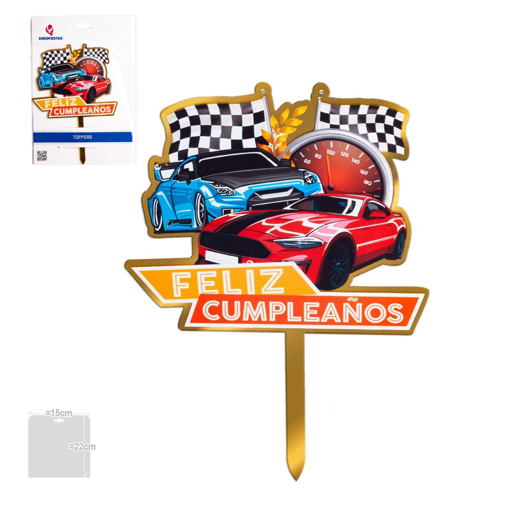 Topper Feliz Cumpleaños Coches de Carreras