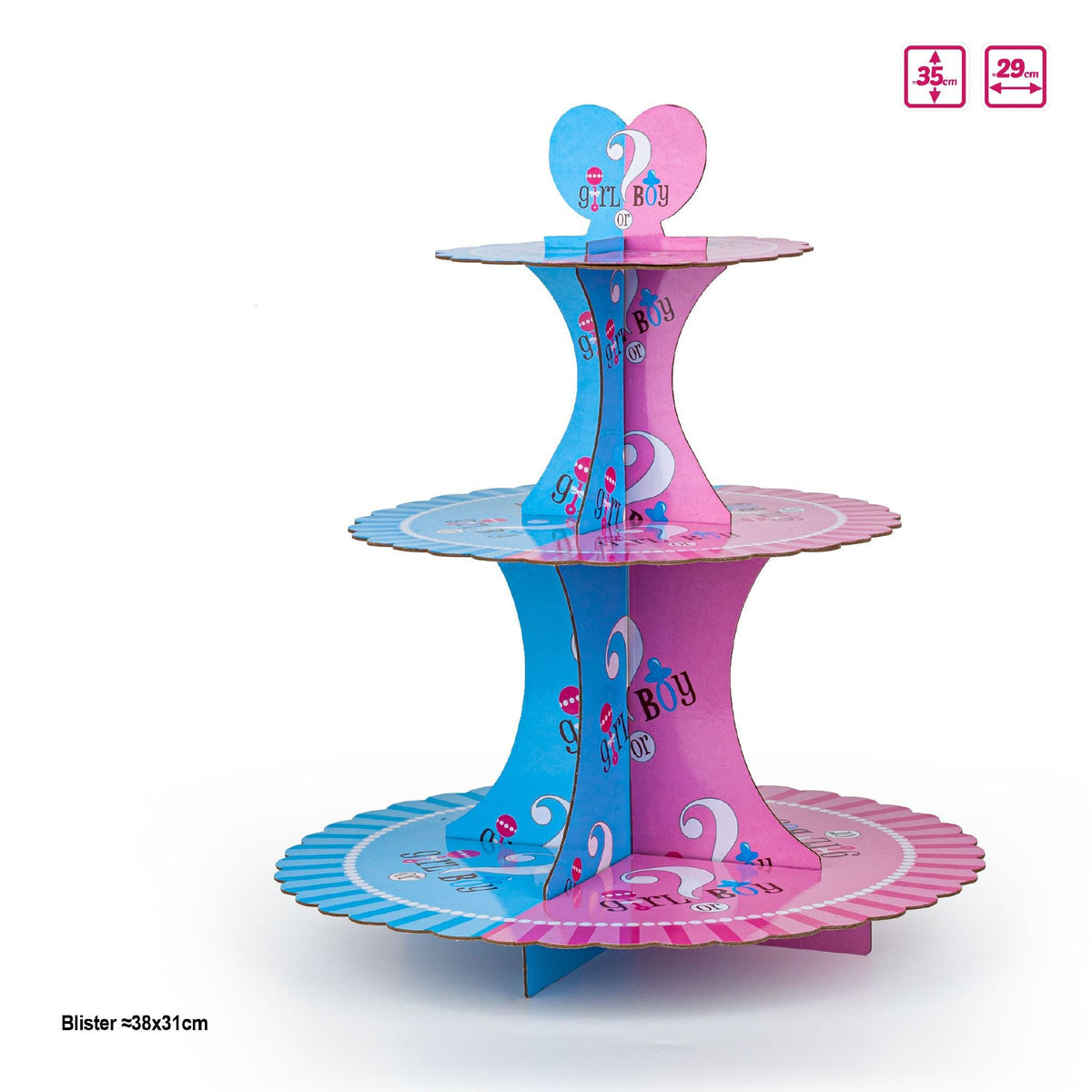 Expositor Dulces Girl or Boy Azul y Rosa 3 Pisos 35 x 29 cm