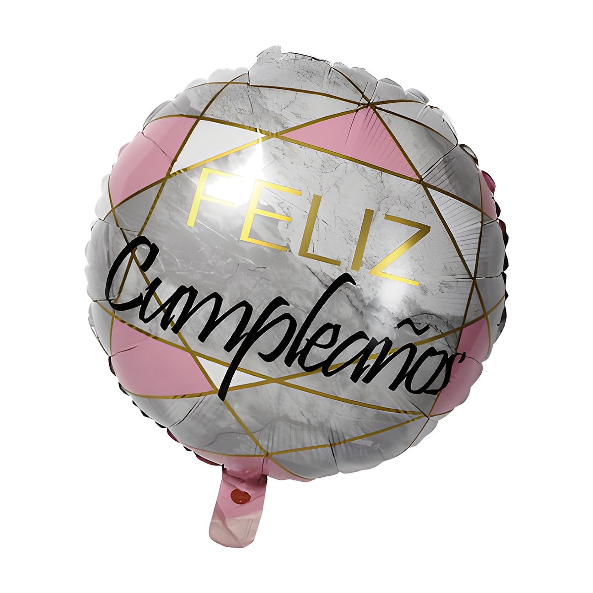 Globo Foil Redondo Feliz Cumpleaños Geométrico 45 cm rosa