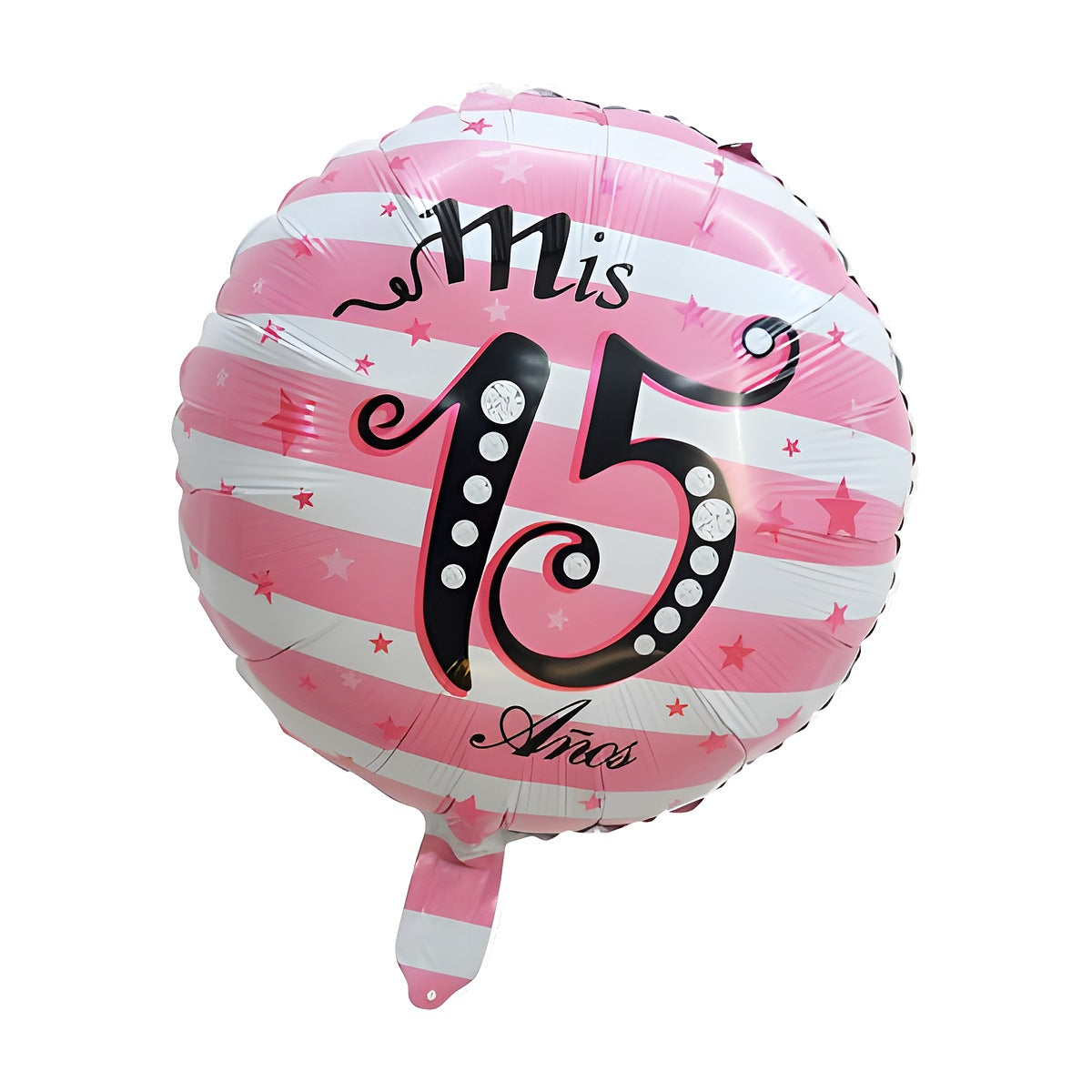 Globo Foil Redondo Mis 15 Años Rayas Fucsia 45 cm