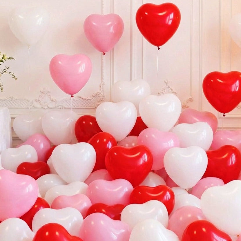 Globos Corazón de Látex Rojo, Rosa y Blanco 25 cm 50 uds