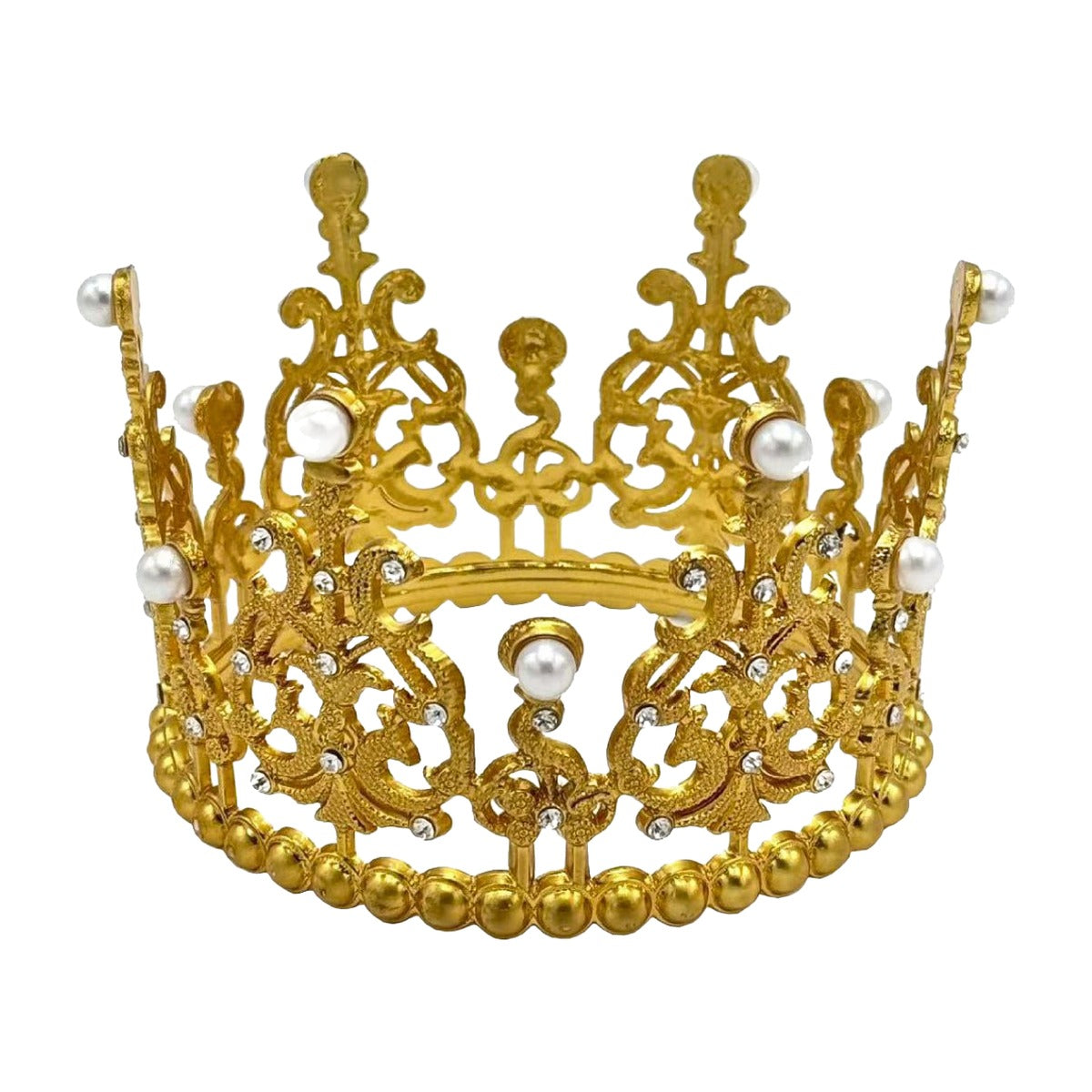 Decoración Tartas Corona con Perlas 11 cm - Oro