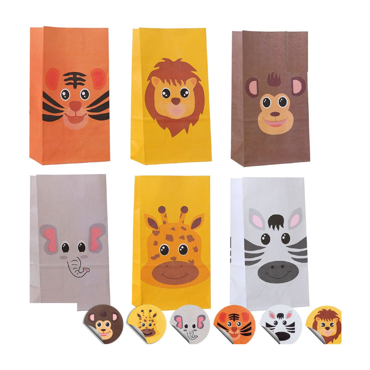 Bolsas de Papel Animales Safari con Pegatinas 24 x 13 x 8 cm 6 uds