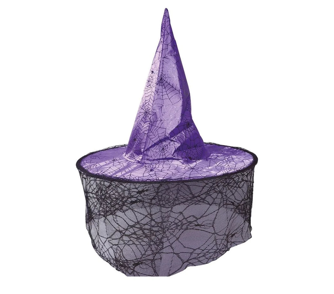 Sombrero de Bruja de Halloween con Velo Lila