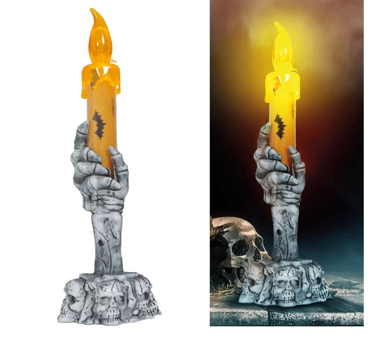 Portavelas Halloween con Vela LED 15 cm Gris y Naranja