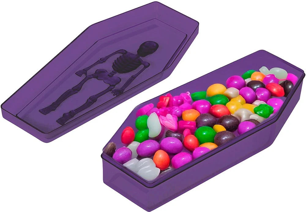 Bombonera Féretro Morada de PVC Halloween 19 x 9 cm