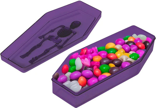 Bombonera Féretro Morada de PVC Halloween 19 x 9 cm