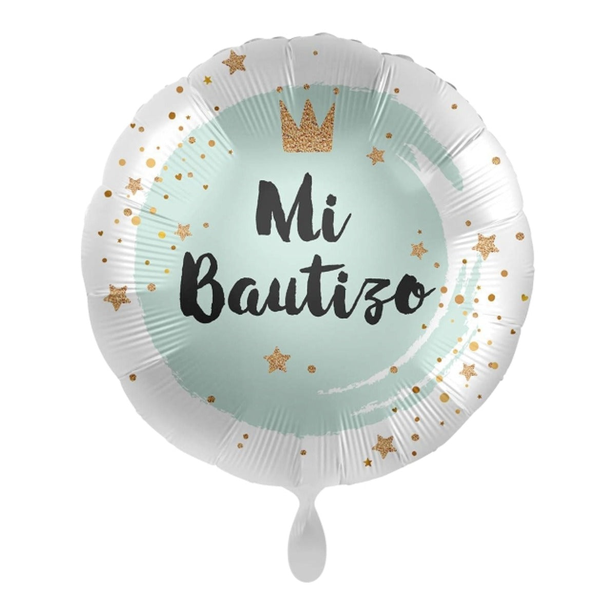 Globo foil Mi Bautizo Corona Azul 43 cm sobre fondo blanco