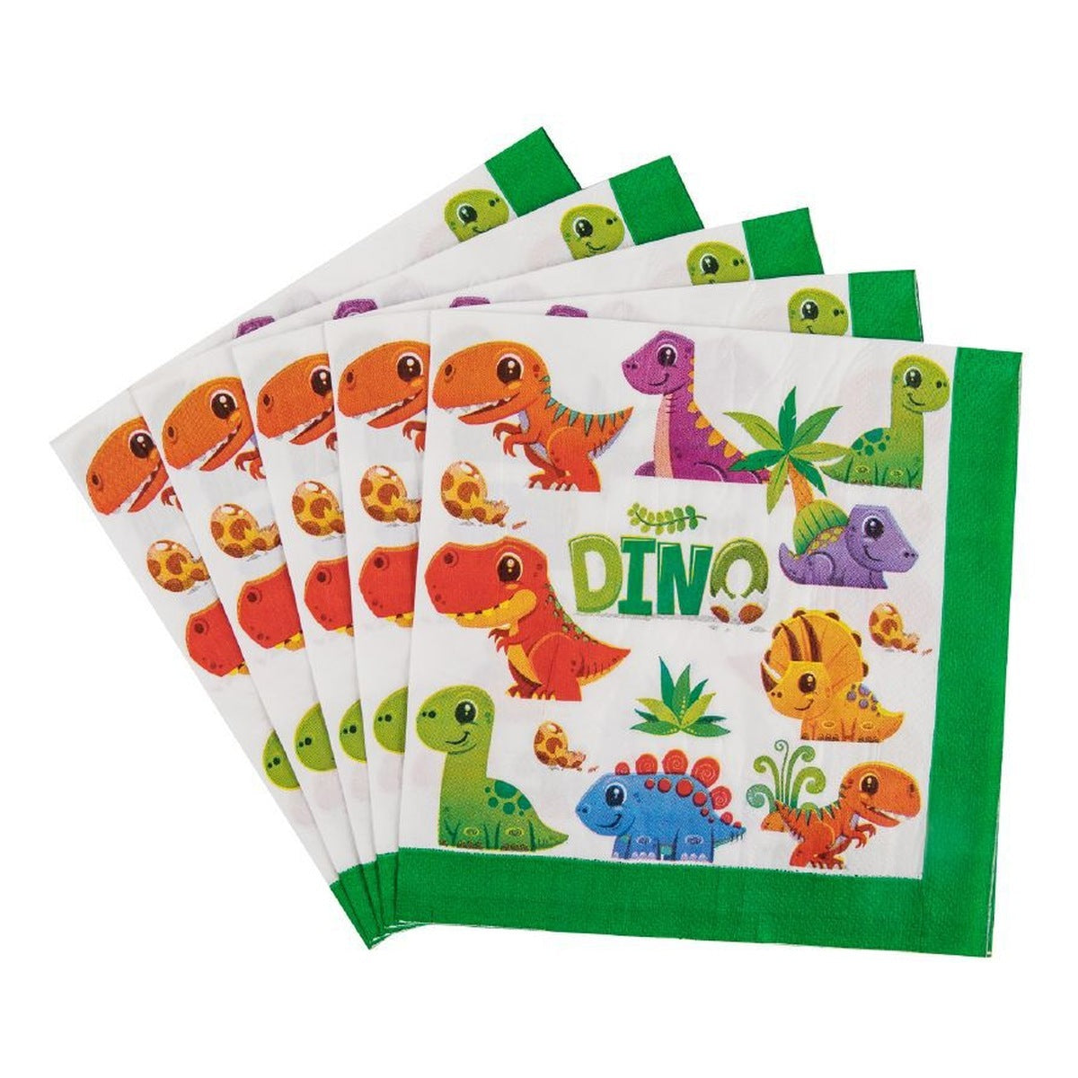 Servilletas Dino Dinosaurios Borde Verde 33 x 33 cm 16 uds