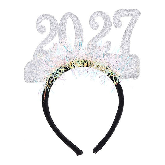 Diadema 2027 con Espumillón Iridiscente 21,5 cm - Plateado