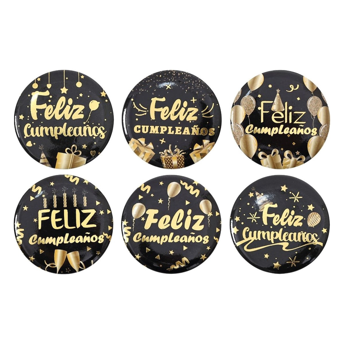 Pines Feliz Cumpleaños Negro y Oro 4,4 cm 6 uds