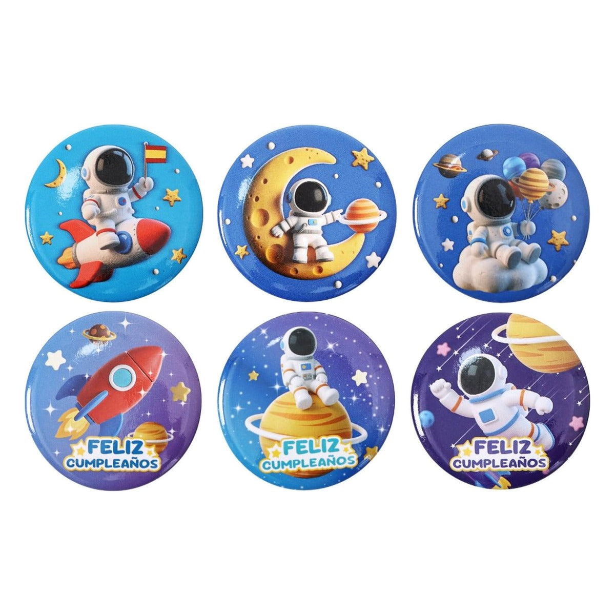 Pines Feliz Cumpleaños Astronauta 3D 4,4 cm 6 uds