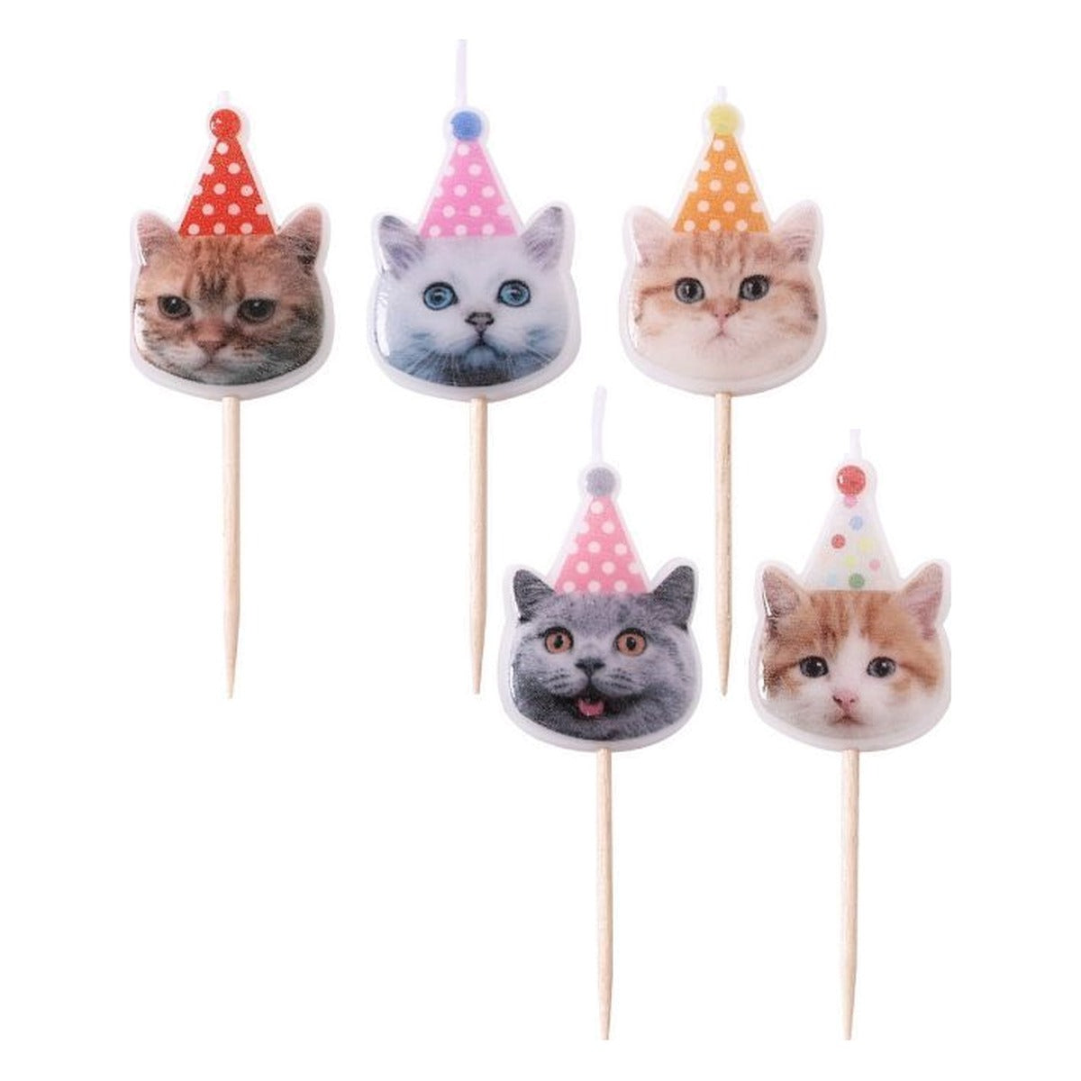 Velas Gatitos con Gorro de Fiesta 5 uds