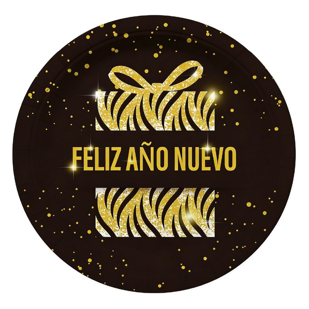 Platos de Papel Feliz Año Nuevo Regalo Dorado 18 cm 6 uds