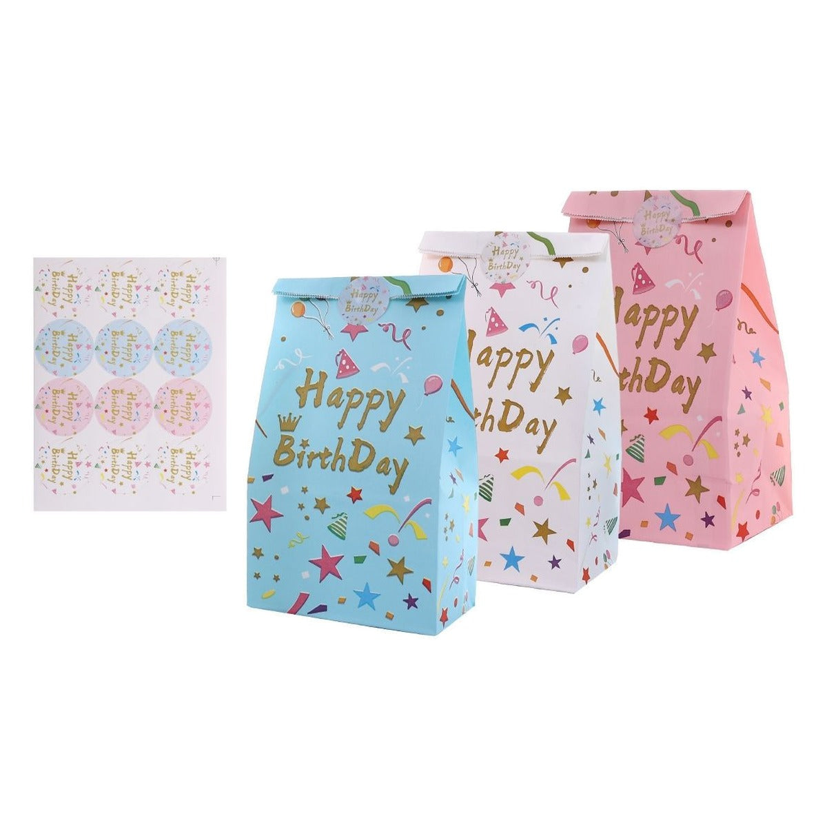 Bolsas de Papel Happy Birthday con Pegatinas 24 x 13 x 8 cm 6 uds - Azul