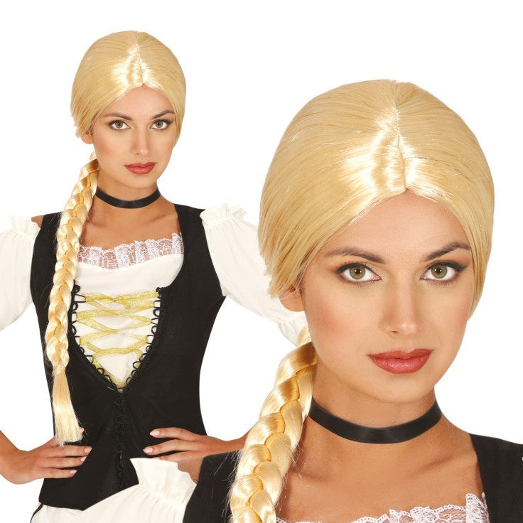 Peluca Rubia con Trenza para Disfraces