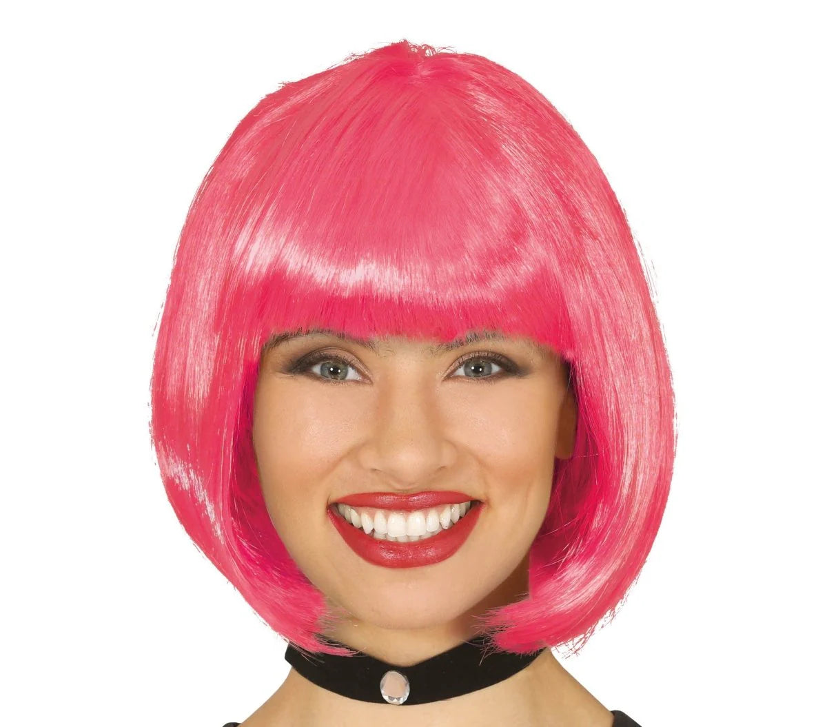 Peluca Corta Rosa Bob con Coleta
