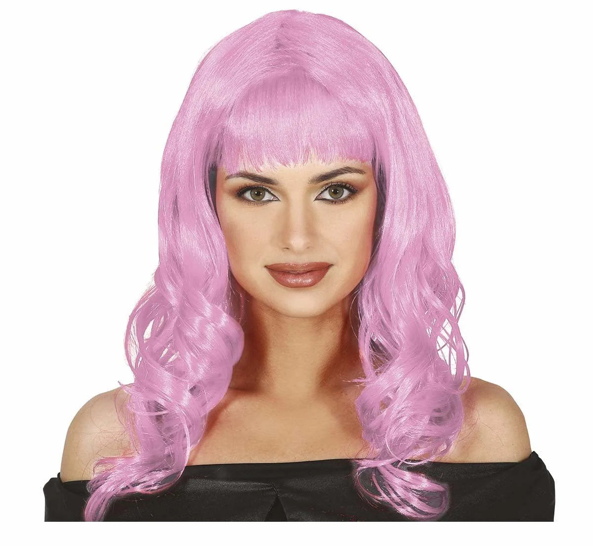 Peluca Rosa Larga con Ondas en las Puntas