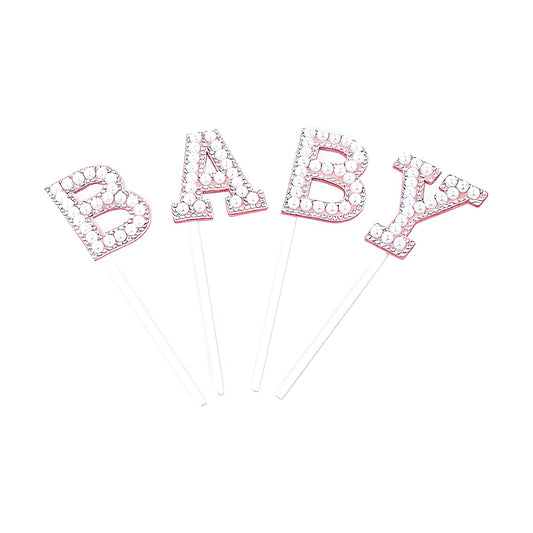 Toppers Letras BABY con Perlas 4 uds rosa