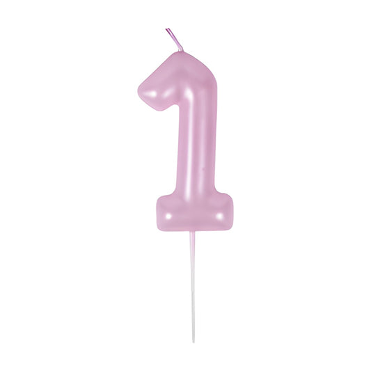 Vela Número Cumpleaños Metálica Rosa Claro 6cm - 1