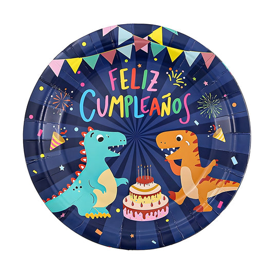 Platos Cartón Dinosaurios Feliz Cumpleaños 6 uds - 18cm y 23cm 18CM