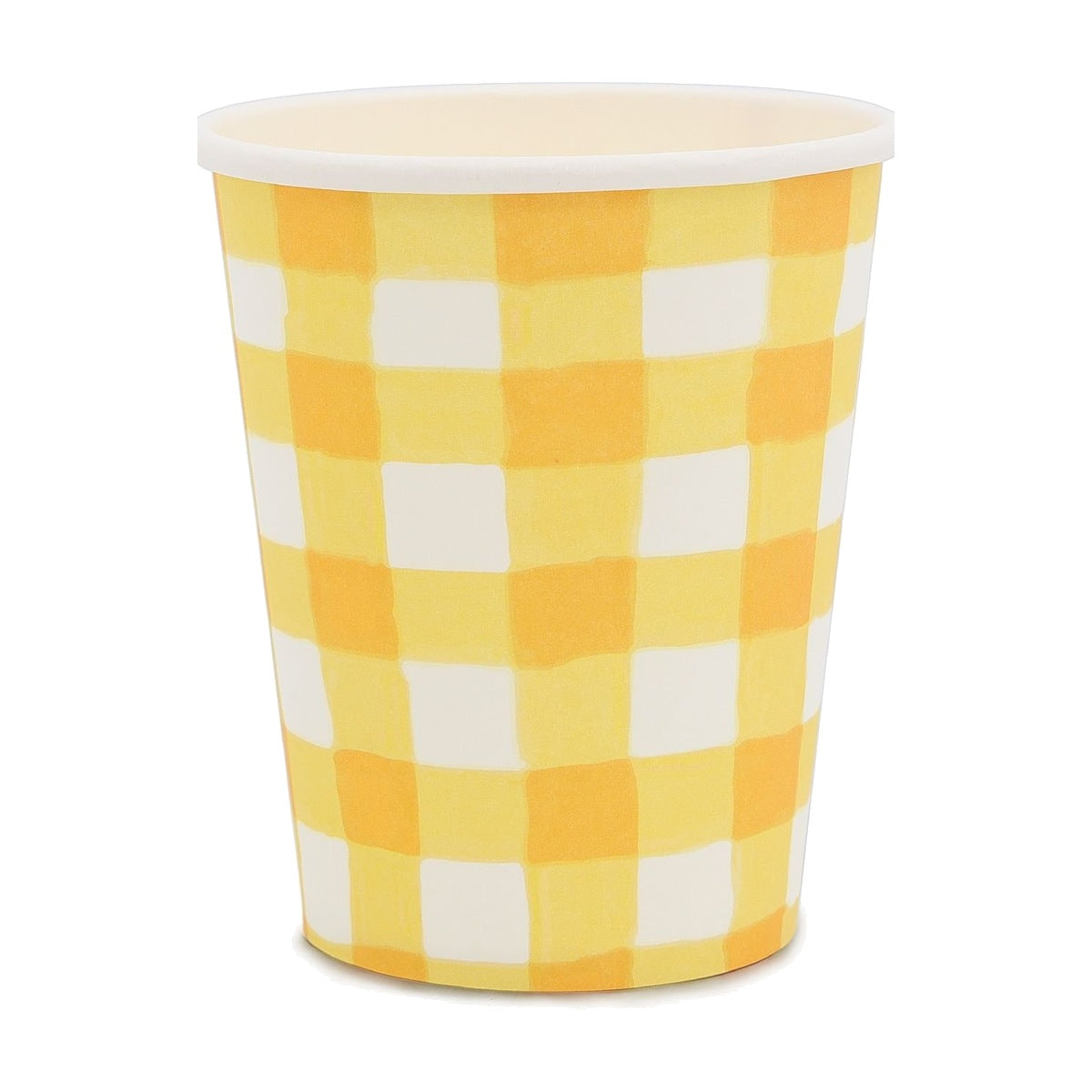Vasos Cartón Cuadros Vichy Amarillo 250ml 12 uds