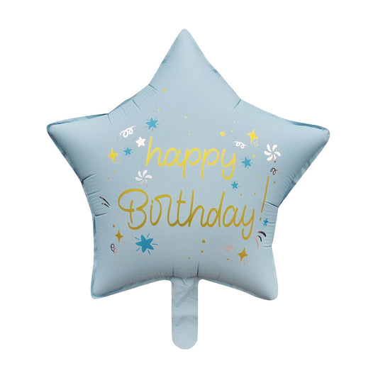 Globo Foil Estrella Happy Birthday Pastel 47 x 47 cm Azul