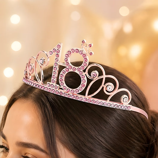 Corona Tiara 18 Años con Strass 12 x 5,8 cm Rosa