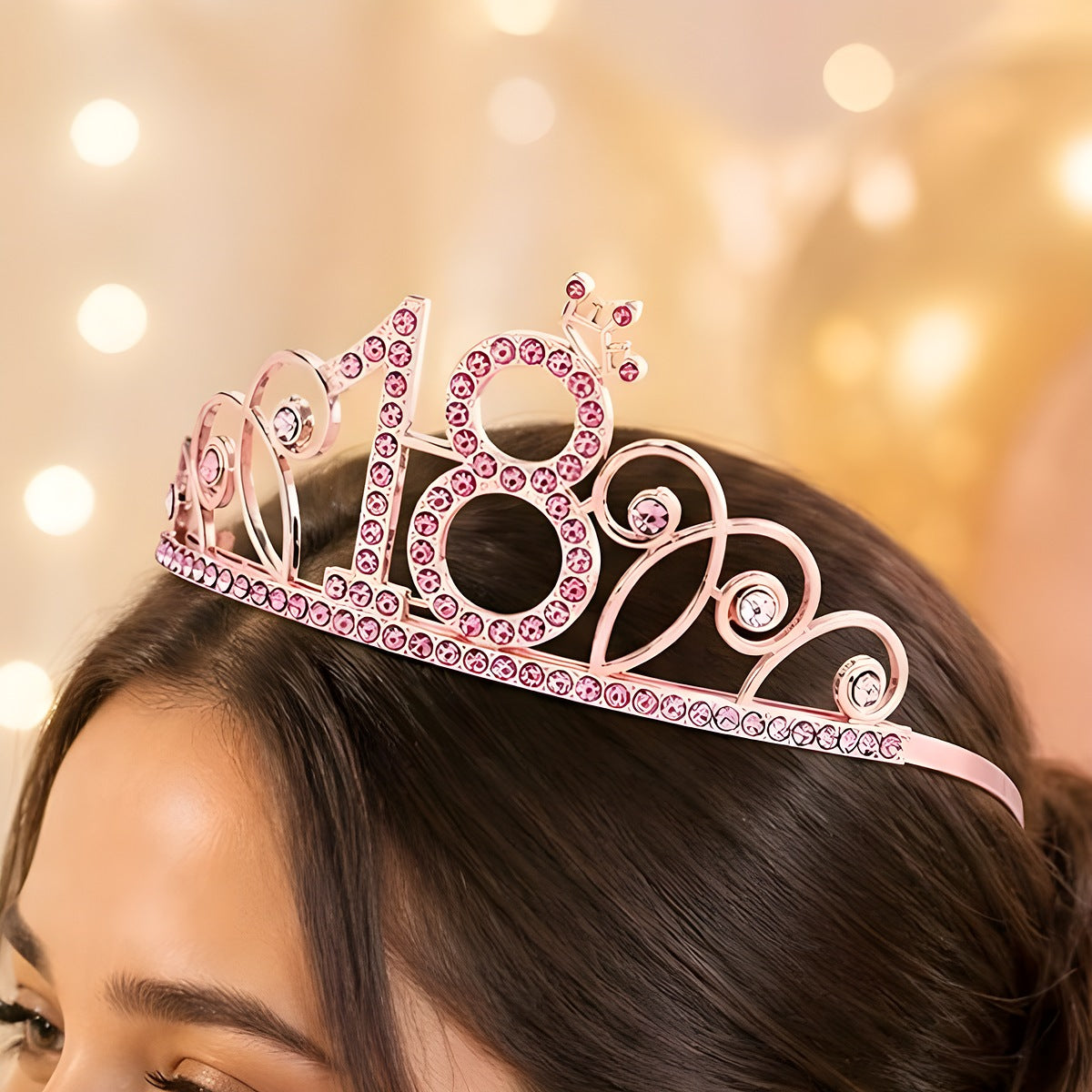Corona Tiara 18 Años con Strass 12 x 5,8 cm Rosa
